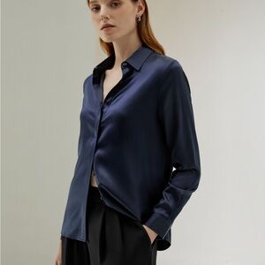 Elegant Navy Blue Silk Blouse